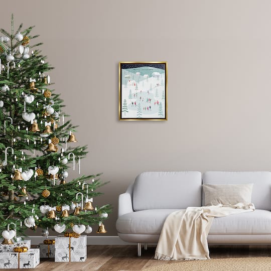 Stupell Industries Merry Christmas Winter Ice Skating Framed Floater Canvas Wall Art